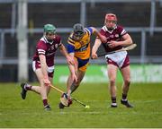 20 March 2022; Cathal Mannion and Ronan Glennon of Galway in action against Cathal Malone of Clare during the Allianz Hurling League Division 1 Group A match between Galway and Clare at Pearse Stadium in Galway. Photo by Ray Ryan/Sportsfile