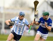 20 March 2022; Paul Crummey of Dublin in action against Sean Downey of Laois during the Allianz Hurling League Division 1 Group B match between Laois and Dublin at MW Hire O'Moore Park in Portlaoise, Laois. Photo by Matt Browne/Sportsfile
