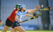 20 March 2022; Hannah Hegarty of Dublin in action against Deirbhile Savage of Down during the Littlewoods Ireland Camogie League Division 1 match between Dublin and Down at Croke Park in Dublin. Photo by Stephen McCarthy/Sportsfile
