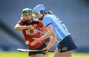 20 March 2022; Eve O'Brien of Dublin in action against Deirbhile Savage of Down during the Littlewoods Ireland Camogie League Division 1 match between Dublin and Down at Croke Park in Dublin. Photo by Stephen McCarthy/Sportsfile