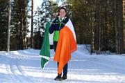 20 March 2022; Flagbearer Megan Ryan before the opening ceremony ahead of day one of the 2022 European Youth Winter Olympic Festival in Vuokatti, Finland. Photo by Eóin Noonan/Sportsfile