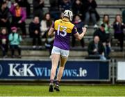 20 March 2022; Rory O’Connor of Wexford celebrates after scoring his side's first goal during the Allianz Hurling League Division 1 Group A match between Wexford and Cork at Chadwicks Wexford Park in Wexford. Photo by Daire Brennan/Sportsfile