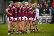 20 March 2022; The Galway team stand for the National Anthem the Allianz Hurling League Division 1 Group A match between Galway and Clare at Pearse Stadium in Galway. Photo by Ray Ryan/Sportsfile