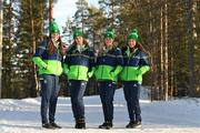20 March 2022; Team Ireland members, from left, Megan Ryan, Elizabeth Golding, Charlotte Turner and Kailey Murphy before the opening ceremony ahead of day one of the 2022 European Youth Winter Olympic Festival in Vuokatti, Finland. Photo by Eóin Noonan/Sportsfile