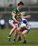 20 March 2022; Eimear Treanor of Monaghan in action against Lorraine Scanlon of Kerry during the Lidl Ladies Football National League Division 2 Semi-Final match between Kerry and Monaghan at Tuam Stadium in Tuam, Galway. Photo by David Fitzgerald/Sportsfile