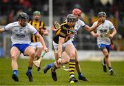 20 March 2022; Walter Walsh of Kilkenny is tackled by Conor Dalton and DJ Foran of Waterford, left, during the Allianz Hurling League Division 1 Group B match between Kilkenny and Waterford at UMPC Nowlan Park in Kilkenny. Photo by Ray McManus/Sportsfile