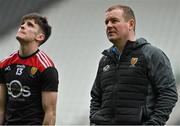 20 March 2022; Down manager James McCartan and Andrew Gilmore, left, after the Allianz Football League Division 2 match between Cork and Down at Páirc Uí Chaoimh in Cork. Photo by Brendan Moran/Sportsfile