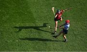 20 March 2022; Issy Davis of Dublin in action against Niamh Mallon of Down during the Littlewoods Ireland Camogie League Division 1 match between Dublin and Down at Croke Park in Dublin. Photo by Stephen McCarthy/Sportsfile