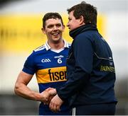 20 March 2022; Antrim manager and former Tipperary goalkeeper Darren Gleeson speaks with Ronan Maher of Tipperary after the Allianz Hurling League Division 1 Group B match between Tipperary and Antrim at Semple Stadium in Thurles, Tipperary. Photo by Harry Murphy/Sportsfile