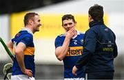 20 March 2022; Antrim manager and former Tipperary goalkeeper Darren Gleeson speaks with Noel McGrath and Ronan Maher of Tipperary after the Allianz Hurling League Division 1 Group B match between Tipperary and Antrim at Semple Stadium in Thurles, Tipperary. Photo by Harry Murphy/Sportsfile