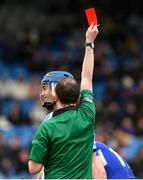 20 March 2022; Riain McBride of Dublin is sent off by referee Colum Cunning during the Allianz Hurling League Division 1 Group B match between Laois and Dublin at MW Hire O'Moore Park in Portlaoise, Laois. Photo by Matt Browne/Sportsfile