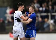 20 March 2022; Colin Walshe of Monaghan and Mick O'Grady of Kildare tussle off the ball during the Allianz Football League Division 1 match between Kildare and Monaghan at St Conleth's Park in Newbridge, Kildare. Photo by Piaras Ó Mídheach/Sportsfile