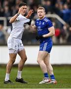 20 March 2022; Colin Walshe of Monaghan and Mick O'Grady of Kildare tussle off the ball during the Allianz Football League Division 1 match between Kildare and Monaghan at St Conleth's Park in Newbridge, Kildare. Photo by Piaras Ó Mídheach/Sportsfile