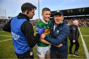 20 March 2022; Kerry manager Jack O'Connor celebrates with Jason Foley of Kerry after the Allianz Football League Division 1 match between Armagh and Kerry at the Athletic Grounds in Armagh. Photo by Ramsey Cardy/Sportsfile