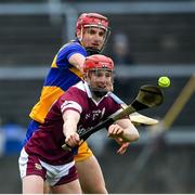 20 March 2022; Tom Monaghan of Galway in action against John Conlon of Clare during the Allianz Hurling League Division 1 Group A match between Galway and Clare at Pearse Stadium in Galway. Photo by Ray Ryan/Sportsfile