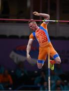 20 March 2022;  Menno Vloon of Netherlands competing in the men's pole vault during day three of the World Indoor Athletics Championships at the Stark Arena in Belgrade, Serbia. Photo by Sam Barnes/Sportsfile