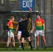 20 March 2022; Eoghan Ruth of Carlow is shown a red card by referee David Murnane during the Allianz Football League Division 4 match between Tipperary and Carlow at Semple Stadium in Thurles, Tipperary. Photo by Harry Murphy/Sportsfile