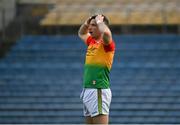 20 March 2022; Darragh Foley of Carlow reacts during the Allianz Football League Division 4 match between Tipperary and Carlow at Semple Stadium in Thurles, Tipperary. Photo by Harry Murphy/Sportsfile