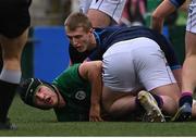 20 March 2022; James Culhane of Ireland scores his side's fourth try during the U20 Six Nations Rugby Championship match between Ireland and Scotland at Musgrave Park in Cork. Photo by Brendan Moran/Sportsfile