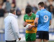 20 March 2022; Brendan McCole of Donegal and Tom Lahiff of Dublin sign a match ball for an umpire after the Allianz Football League Division 1 match between Dublin and Donegal at Croke Park in Dublin. Photo by Stephen McCarthy/Sportsfile