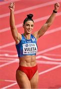 20 March 2022; Ivana Vuleta of Serbia celebrates after jumping 7.06m in the women's long jump during day three of the World Indoor Athletics Championships at the Stark Arena in Belgrade, Serbia. Photo by Sam Barnes/Sportsfile