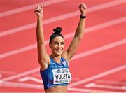 20 March 2022; Ivana Vuleta of Serbia celebrates after jumping 7.06m in the women's long jump during day three of the World Indoor Athletics Championships at the Stark Arena in Belgrade, Serbia. Photo by Sam Barnes/Sportsfile