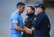 20 March 2022; James McCarthy of Dublin and Dublin manager Dessie Farrell during the Allianz Football League Division 1 match between Dublin and Donegal at Croke Park in Dublin. Photo by Stephen McCarthy/Sportsfile