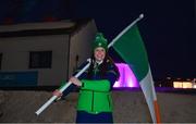 20 March 2022; Flagbearer Megan Ryan before the opening ceremony ahead of day one of the 2022 European Youth Winter Olympic Festival in Vuokatti, Finland. Photo by Eóin Noonan/Sportsfile