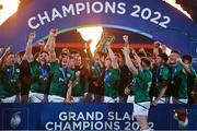 20 March 2022; Ethan Coughlan of Ireland and his teammates celebrate with the U20 Six Nations championship trophy after the U20 Six Nations Rugby Championship match between Ireland and Scotland at Musgrave Park in Cork. Photo by Brendan Moran/Sportsfile