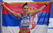 20 March 2022; Ivana Vuleta of Serbia celebrates after winning the women's long jump during day three of the World Indoor Athletics Championships at the Stark Arena in Belgrade, Serbia. Photo by Sam Barnes/Sportsfile