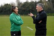 21 March 2022; Head coach Greg McWilliams and newly announced captain Nichola Fryday during a Ireland Women's Rugby press conference at IRFU High Performance Centre at the Sport Ireland Campus in Dublin. Photo by Ramsey Cardy/Sportsfile
