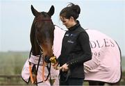 21 March 2022; Jockey Rachael Blackmore with A Plus Tard during the homecoming of Cheltenham Gold Cup winner A Plus Tard at Henry de Bromhead’s Training Yard in Knockeen, Waterford. Photo by Harry Murphy/Sportsfile