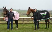 21 March 2022; Trainer Henry de Bromhead and Jockey Rachael Blackmore with A Plus Tard, left, and Honeysuckle during the homecoming of Cheltenham Gold Cup winner A Plus Tard at Henry de Bromhead’s Training Yard in Knockeen, Waterford. Photo by Harry Murphy/Sportsfile