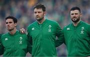 19 March 2022; Joey Carbery, left, Iain Henderson, centre, and Robbie Henshaw of Ireland before the Guinness Six Nations Rugby Championship match between Ireland and Scotland at Aviva Stadium in Dublin. Photo by Ramsey Cardy/Sportsfile