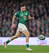 19 March 2022; Hugo Keenan of Ireland during the Guinness Six Nations Rugby Championship match between Ireland and Scotland at Aviva Stadium in Dublin. Photo by Ramsey Cardy/Sportsfile