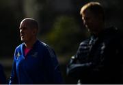 21 March 2022; Devin Toner, left, and head coach Leo Cullen during Leinster Rugby squad training at UCD in Dublin. Photo by Ramsey Cardy/Sportsfile
