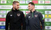 21 March 2022; Conor Hourihane, left, and Alan Browne during a Republic of Ireland press conference at the FAI Headquarters in Abbotstown, Dublin. Photo by Stephen McCarthy/Sportsfile