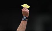 20 March 2022; A general view of a yellow card during the Allianz Football League Division 1 match between Kildare and Monaghan at St Conleth's Park in Newbridge, Kildare. Photo by Piaras Ó Mídheach/Sportsfile
