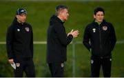 21 March 2022; Manager Stephen Kenny, centre, with coaches John Eustace, left, and Keith Andrews during a Republic of Ireland training session at the FAI National Training Centre in Dublin. Photo by Stephen McCarthy/Sportsfile