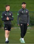 21 March 2022; Scott Hogan, right, and Connor Ronan during a Republic of Ireland training session at the FAI National Training Centre in Abbotstown, Dublin. Photo by Stephen McCarthy/Sportsfile