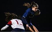 21 March 2022; Eva Sterrit of Metro gets away from Jodie Ahern of Midlands during the Bank of Ireland Leinster Rugby U18 Sarah Robinson Cup 4th round match between Midlands and Metro at Maynooth University in Maynooth, Kildare. Photo by Piaras Ó Mídheach/Sportsfile