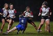 21 March 2022; Abaigeal Connon of Midlands in action against Amy O’Mahony of Metro during the Bank of Ireland Leinster Rugby U18 Sarah Robinson Cup 4th round match between Midlands and Metro at Maynooth University in Maynooth, Kildare. Photo by Piaras Ó Mídheach/Sportsfile