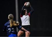 21 March 2022; Roisin Bennet of Midlands gathers possession ahead of Rebecca England of Metro during the Bank of Ireland Leinster Rugby U18 Sarah Robinson Cup 4th round match between Midlands and Metro at Maynooth University in Maynooth, Kildare. Photo by Piaras Ó Mídheach/Sportsfile