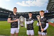 22 March 2022; Leading online sportswear retailer oneills.com launch their sponsorship of the oneills.com U20 GAA All Ireland Hurling Championship at Croke Park with Tipperary senior hurler Séamus Callanan, left, Dublin U20 Vice-captain David Crowe, centre, and Cork U20 Vice-captain Jack Cahalane. The sportswear giant has seen significant growth in its eCommerce business over the past two years, with the company serving clubs and customers from Salthill to Sydney. Photo by Ramsey Cardy/Sportsfile
