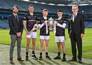 22 March 2022; Leading online sportswear retailer oneills.com launch their sponsorship of the oneills.com U20 GAA All Ireland Hurling Championship at Croke Park with Uachtarán Chumann Lúthchleas Gael Larry McCarthy, right, with, from left, James Towell, O'Neills, Tipperary senior hurler Séamus Callanan, Cork U20 Vice-captain Jack Cahalane, and Dublin U20 Vice-captain David Crowe. The sportswear giant has seen significant growth in its eCommerce business over the past two years, with the company serving clubs and customers from Salthill to Sydney. Photo by Ramsey Cardy/Sportsfile