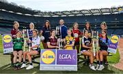 22 March 2022; In attendance at the Lidl All-Ireland Post-Primary Schools Finals captain's day are Lidl Ireland and Northern Ireland senior partnerships manager Joe Mooney,with captains, back row, from left, Senior B finalists Úini Ní Chonghaile of Coláiste Oiriall in Monaghan and Mae Hession of Mount Saint Michael in Claremorris, Mayo, Senior A finalists Áine Gaynor of Moate CS, Westmeath and Dara Kiniry of St Mary’s Midleton in Cork and Senior C finalists Abby Curran of Our Lady’s Bower in Athlone, Westmeath and Lydia Sutton of Sacred Heart Clonakilty, Cork, with front row, from left, Junior C finalists Róisín Rahilly of Mercy Mounthawk in Kerry and Eimear Gaffney of Maynooth Education Campus, Kildare, Junior A finalists Áine Brady of Loreto College, Cavan and Ava Kelly of Sacred Heart, Mayo and Junior B finalists Sophie Maher of Presentation Thurles, Tipperary and Bree McBride of Loreto Omagh, Tyrone, ahead of their Lidl All-Ireland Post-Primary Schools Finals. The 2022 finals will be contested at Senior and Junior levels, with three finals in each grade. The 2022 Lidl PPS Senior A Final between Moate CS, Westmeath, and St Mary's, Midleton, Cork, will be streamed live on Saturday, April 2, and will be available on the LGFA's Facebook Page: https://www.facebook.com/LadiesGaelicFootball/. Photo by Brendan Moran/Sportsfile