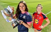 22 March 2022; In attendance at the Lidl All-Ireland Post-Primary Schools Finals captain's day are captains, Áine Gaynor of Moate CS, Westmeath, left, and Dara Kiniry of St Mary’s Midleton in Cork ahead of their Lidl All-Ireland Post-Primary Schools Senior A Final. The 2022 finals will be contested at Senior and Junior levels, with three finals in each grade. The 2022 Lidl PPS Senior A Final between Moate CS, Westmeath, and St Mary's, Midleton, Cork, will be streamed live on Saturday, April 2, and will be available on the LGFA's Facebook Page: https://www.facebook.com/LadiesGaelicFootball/. Photo by Brendan Moran/Sportsfile