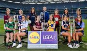 22 March 2022; In attendance at the Lidl All-Ireland Post-Primary Schools Finals captain's day are Lidl Ireland and Northern Ireland senior partnerships manager Joe Mooney,with captains, back row, from left, Senior B finalists Úini Ní Chonghaile of Coláiste Oiriall in Monaghan and Mae Hession of Mount Saint Michael in Claremorris, Mayo, Senior A finalists Áine Gaynor of Moate CS, Westmeath and Dara Kiniry of St Mary’s Midleton in Cork and Senior C finalists Abby Curran of Our Lady’s Bower in Athlone, Westmeath and Lydia Sutton of Sacred Heart Clonakilty, Cork, with front row, from left, Junior C finalists Róisín Rahilly of Mercy Mounthawk in Kerry and Eimear Gaffney of Maynooth Education Campus, Kildare, Junior A finalists Áine Brady of Loreto College, Cavan and Ava Kelly of Sacred Heart, Mayo and Junior B finalists Sophie Maher of Presentation Thurles, Tipperary and Bree McBride of Loreto Omagh, Tyrone, ahead of their Lidl All-Ireland Post-Primary Schools Finals. The 2022 finals will be contested at Senior and Junior levels, with three finals in each grade. The 2022 Lidl PPS Senior A Final between Moate CS, Westmeath, and St Mary's, Midleton, Cork, will be streamed live on Saturday, April 2, and will be available on the LGFA's Facebook Page: https://www.facebook.com/LadiesGaelicFootball/. Photo by Brendan Moran/Sportsfile
