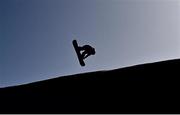 20 March 2022; Luke Putys-Gallagher of Lithuania competes in the Boys Snowboarding Big Air event during day three of the 2022 European Youth Winter Olympic Festival in Vuokatti, Finland. Photo by Eóin Noonan/Sportsfile