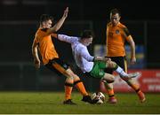 22 March 2022; Ciaran Gilligan of Republic of Ireland U20's is tackled by Luke Casey of Republic of Ireland Amateur Selection during the friendly match between Republic of Ireland U20's and Republic of Ireland Amateur Selection at Home Farm FC in Dublin. Photo by Harry Murphy/Sportsfile